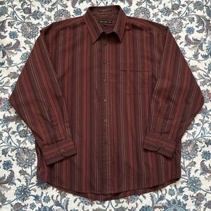 Retro 70’: Men's Burgundy Striped Button-Down Shirt